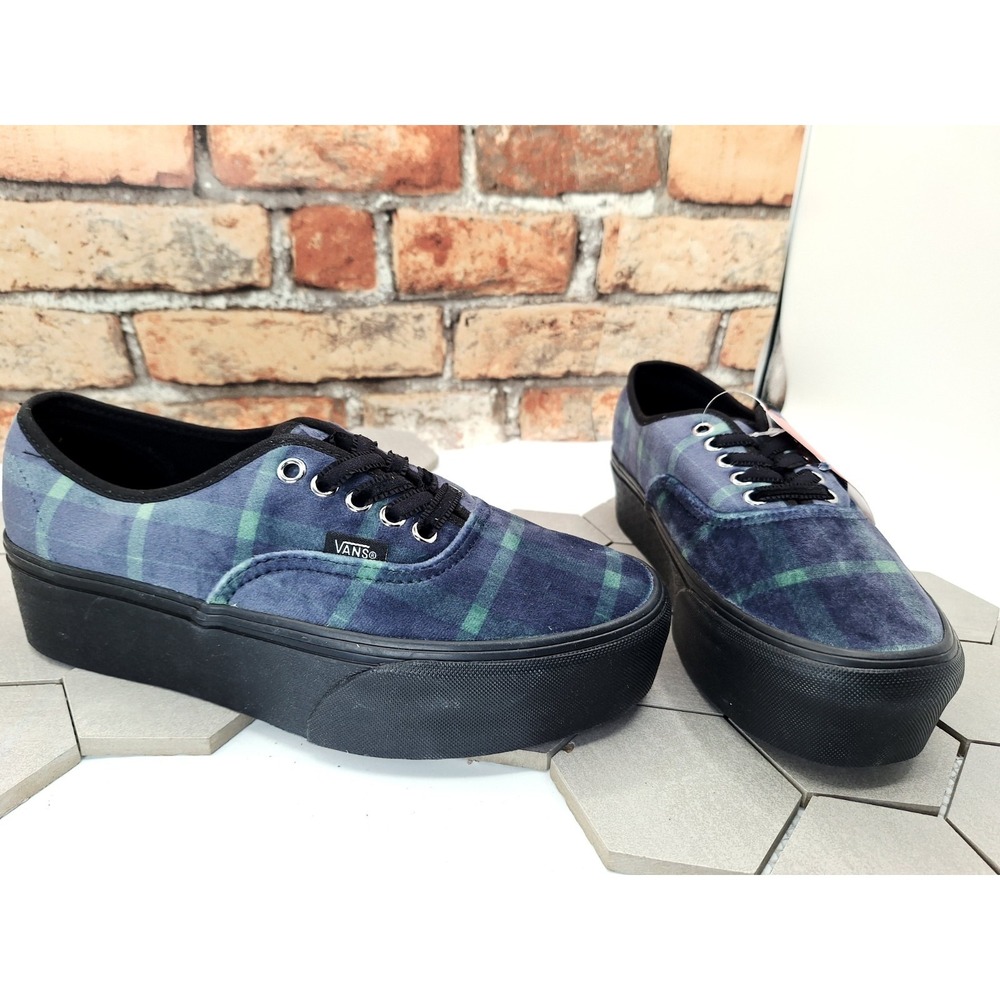 VANS Authentic Stackform Velvet Plaid Blue School Girl Platform Women's Size 9.5 - Picture 8 of 9